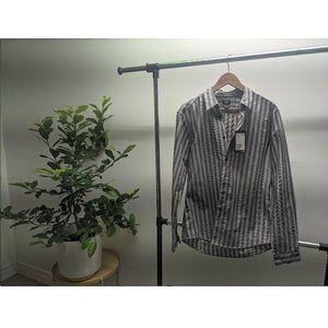 H&M - slim fit black and white striped collared shirt - medium